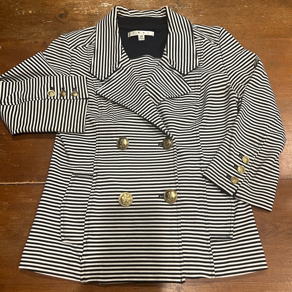 CAbi Navy and White Striped Blazer/Fitted Top